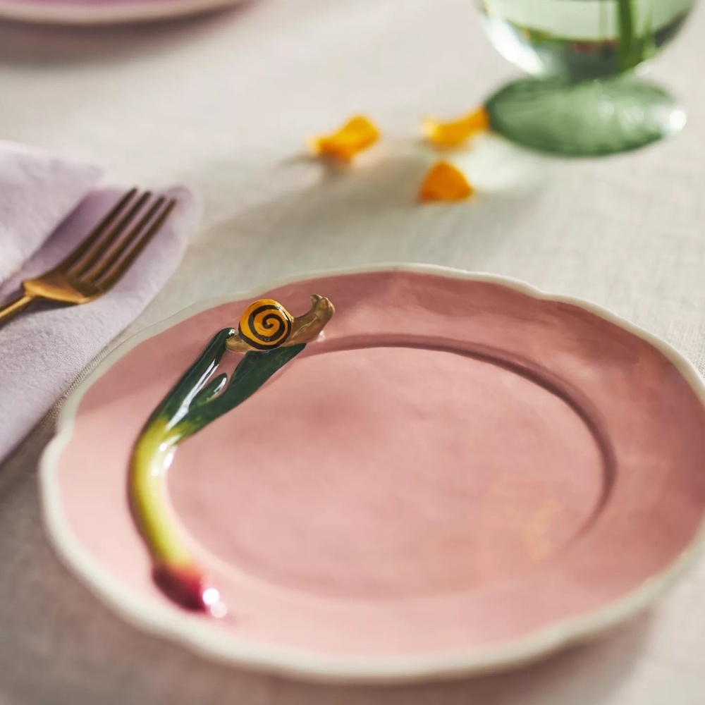 NWT Anthropoloigie Set of 4 Peach Faye  Dessert Plates